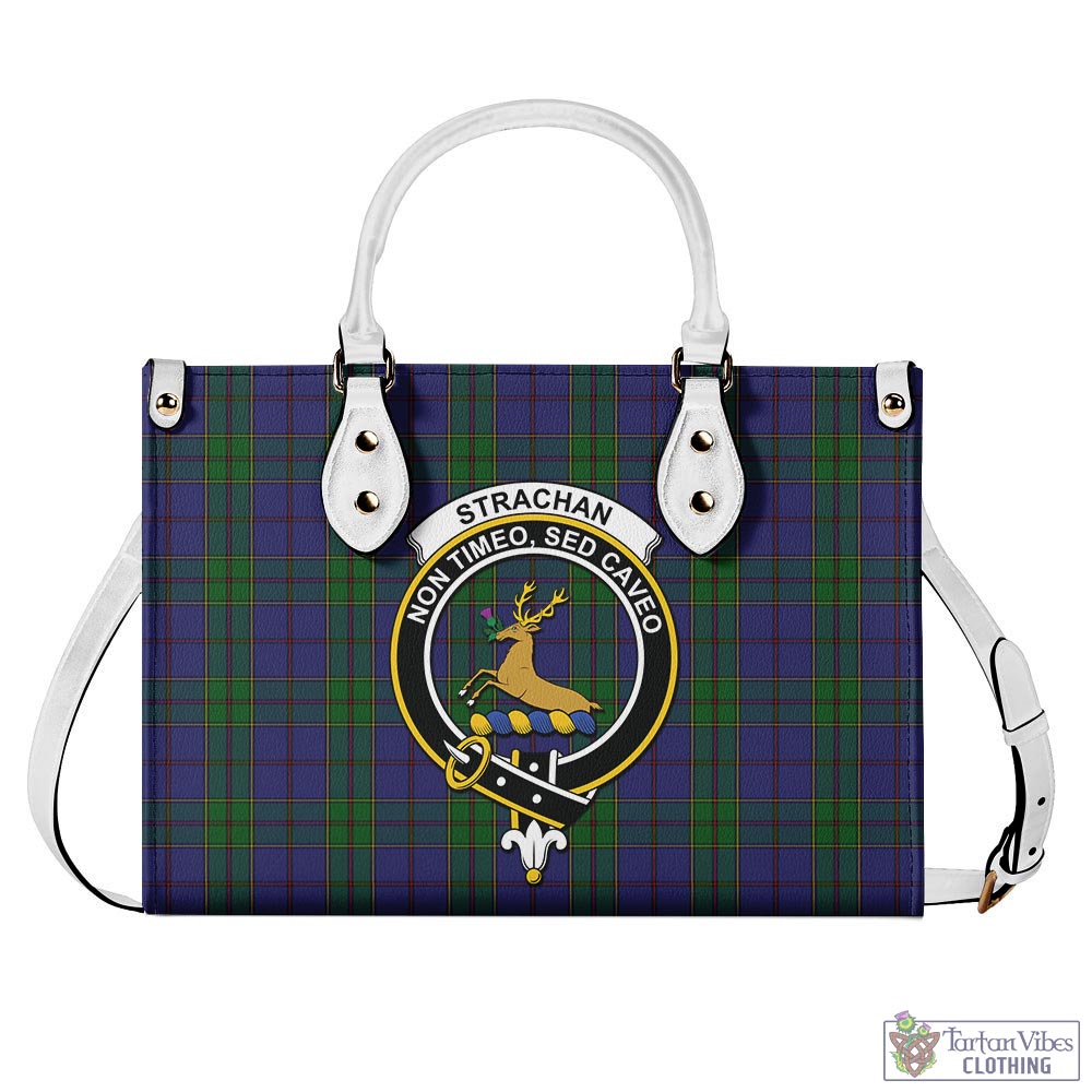 Tartan Vibes Clothing Strachan Tartan Luxury Leather Handbags with Family Crest