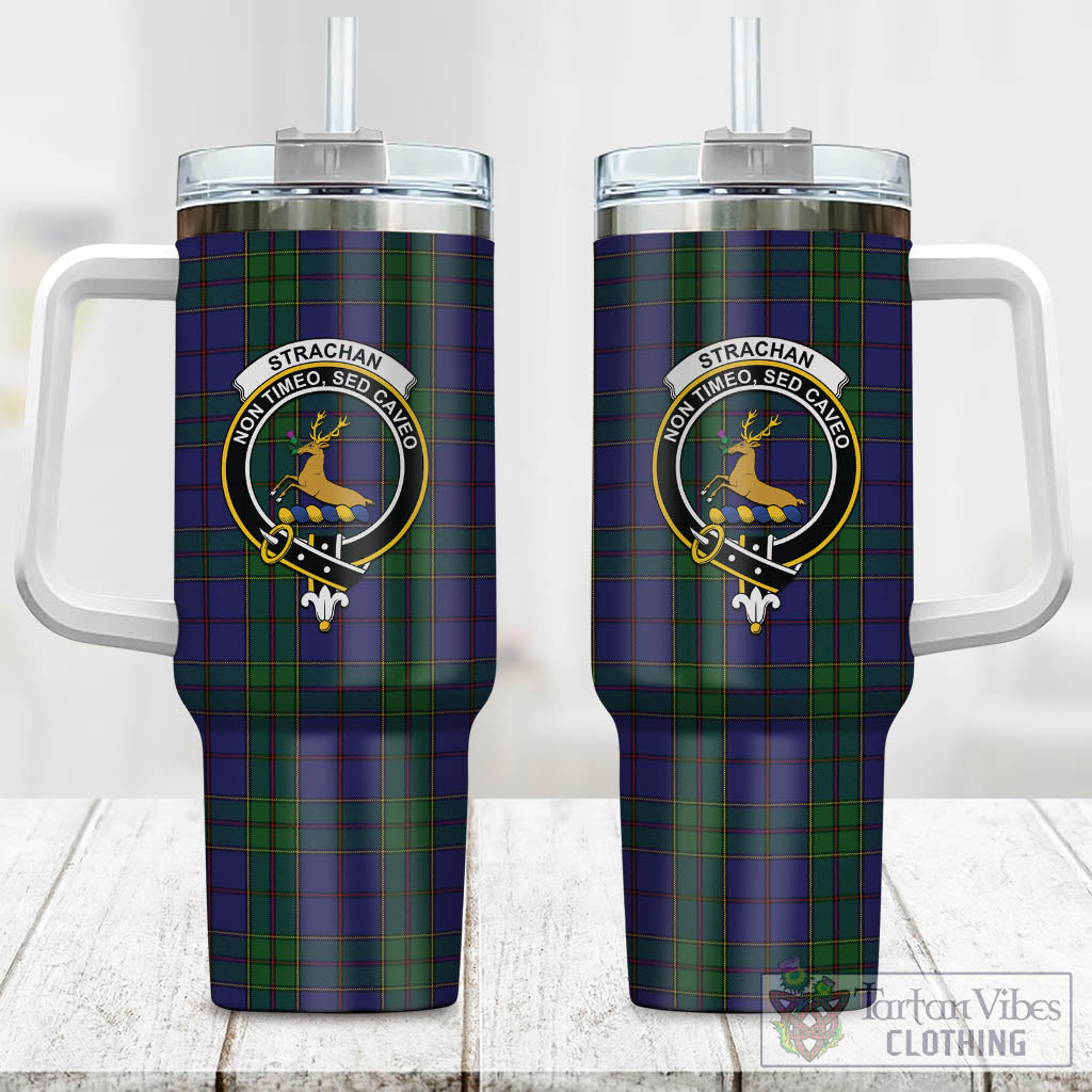 Tartan Vibes Clothing Strachan Tartan and Family Crest Tumbler with Handle