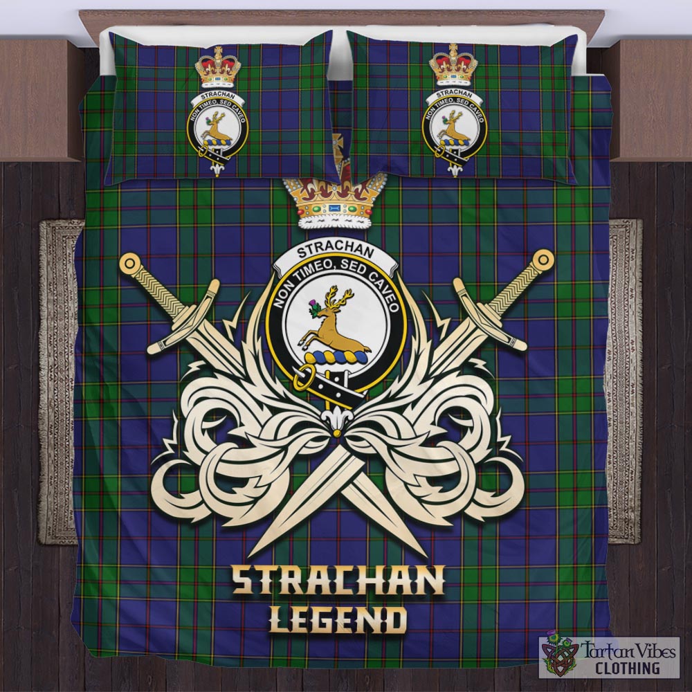 Tartan Vibes Clothing Strachan Tartan Bedding Set with Clan Crest and the Golden Sword of Courageous Legacy