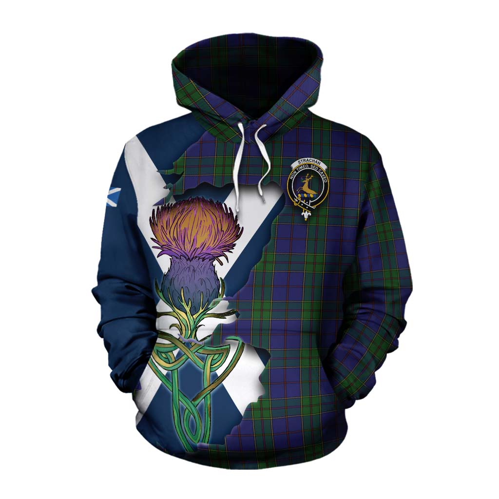 Tartan Vibes Clothing Strachan Tartan Family Crest Cotton Hoodie Scottish Thistle Celtic Inspired