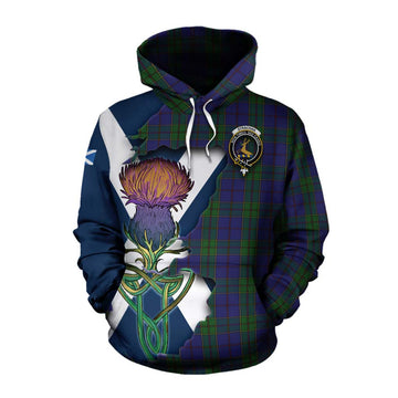 Tartan Vibes Clothing Strachan Tartan Family Crest Cotton Hoodie Scottish Thistle Celtic Inspired