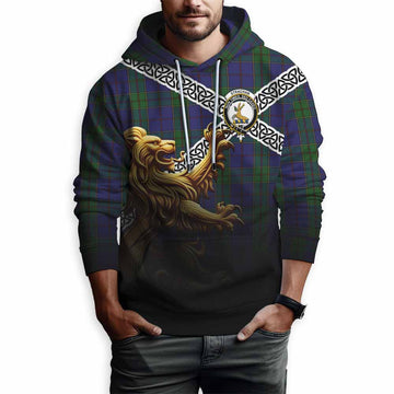 Strachan Crest Tartan Hoodie with Golden Lion Emblem Celtic Style