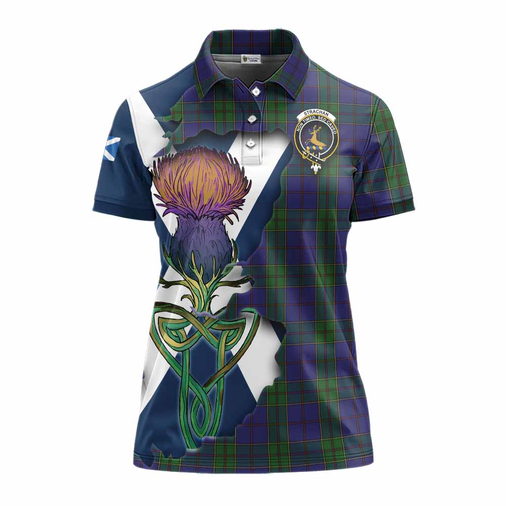 Tartan Vibes Clothing Strachan Tartan Family Crest Women's Polo Shirt Scottish Thistle Celtic Inspired