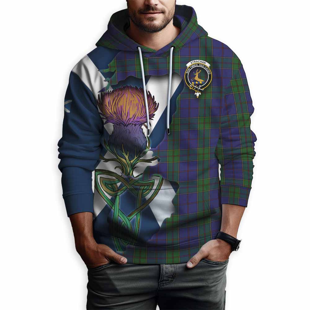 Tartan Vibes Clothing Strachan Tartan Family Crest Hoodie Scottish Thistle Celtic Inspired