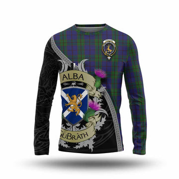 Strachan Tartan Family Crest Long Sleeve T-Shirt Lion Rampant Royal Thistle Shield Celtic Inspired