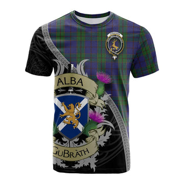 Tartan Vibes Clothing Strachan Tartan Family Crest Cotton T-shirt Lion Rampant Royal Thistle Shield Celtic Inspired