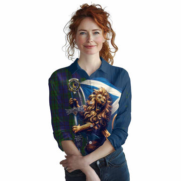Strachan Tartan Family Crest Women's Casual Shirt with Scottish Majestic Lion