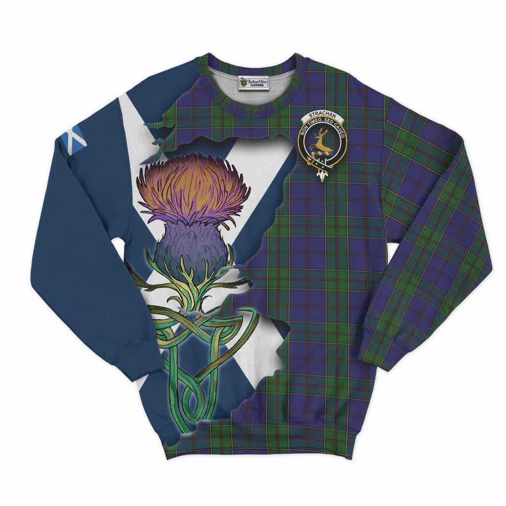 Tartan Vibes Clothing Strachan Tartan Family Crest Sweatshirt Scottish Thistle Celtic Inspired