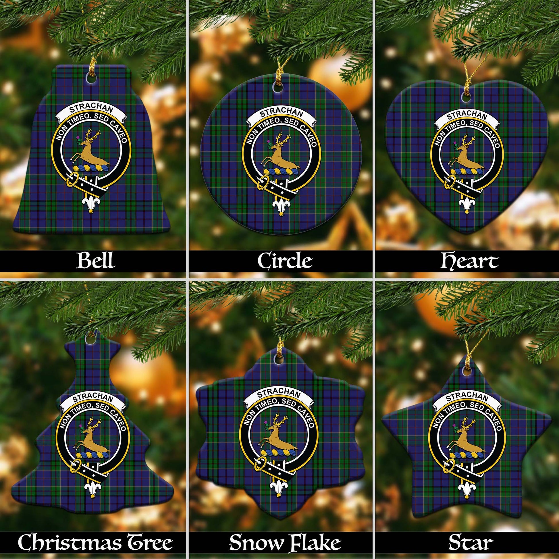 Strachan Tartan Christmas Ornaments with Family Crest - Tartanvibesclothing
