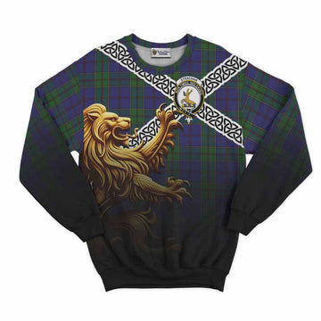 Strachan Crest Tartan Sweatshirt with Golden Lion Emblem Celtic Style