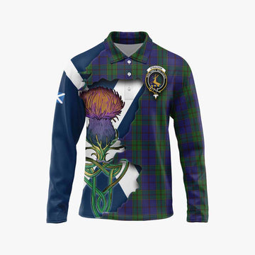 Strachan Tartan Family Crest Long Sleeve Polo Shirt Scottish Thistle Celtic Inspired