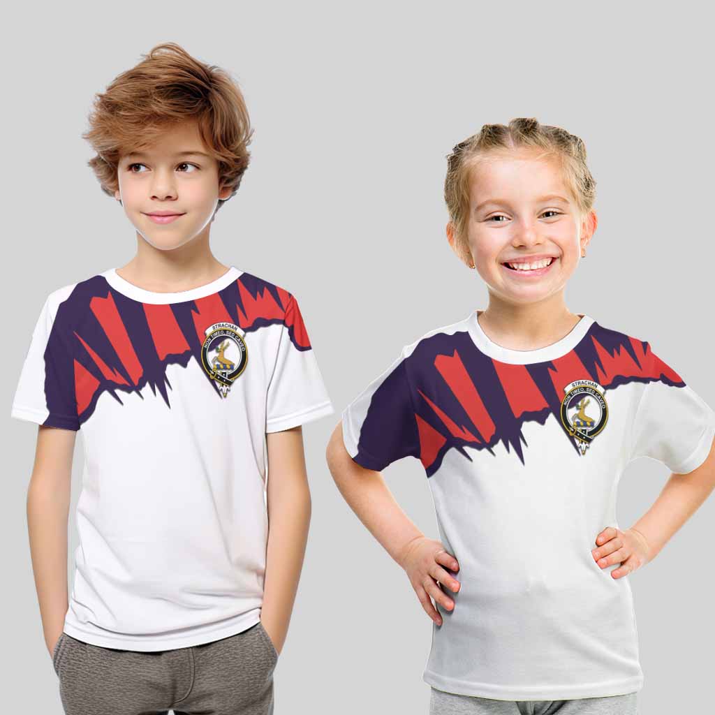 Tartan Vibes Clothing Strachan Clan Crest Kid T-Shirt with Retro Sport Style