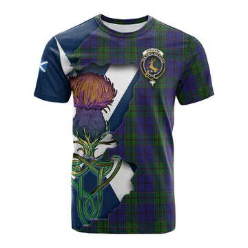 Tartan Vibes Clothing Strachan Tartan Family Crest Cotton T-shirt Scottish Thistle Celtic Inspired