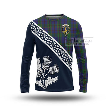 Tartan Vibes Clothing Strachan Tartan Long Sleeve T-Shirt Featuring Thistle and Scotland Map