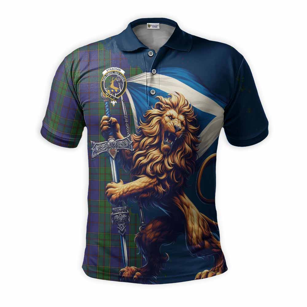 Tartan Vibes Clothing Strachan Tartan Family Crest Men's Polo Shirt with Scottish Majestic Lion