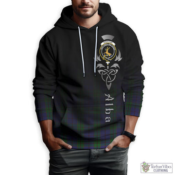 Strachan Tartan Hoodie Featuring Alba Gu Brath Family Crest Celtic Inspired