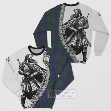 Strachan Tartan Clan Crest Sweatshirt with Highlander Warrior Celtic Style