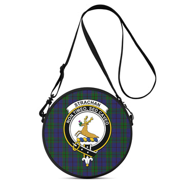 Strachan Tartan Round Satchel Bags with Family Crest