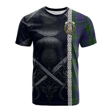 Tartan Vibes Clothing Strachan Tartan Cotton T-shirt with Family Crest Cross Sword Thistle Celtic Vibes