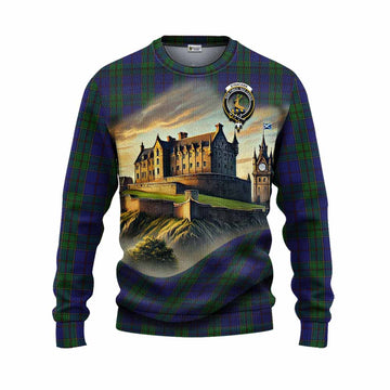 Tartan Vibes Clothing Strachan Tartan Family Crest Knitted Sweater with Scottish Ancient Castle Style