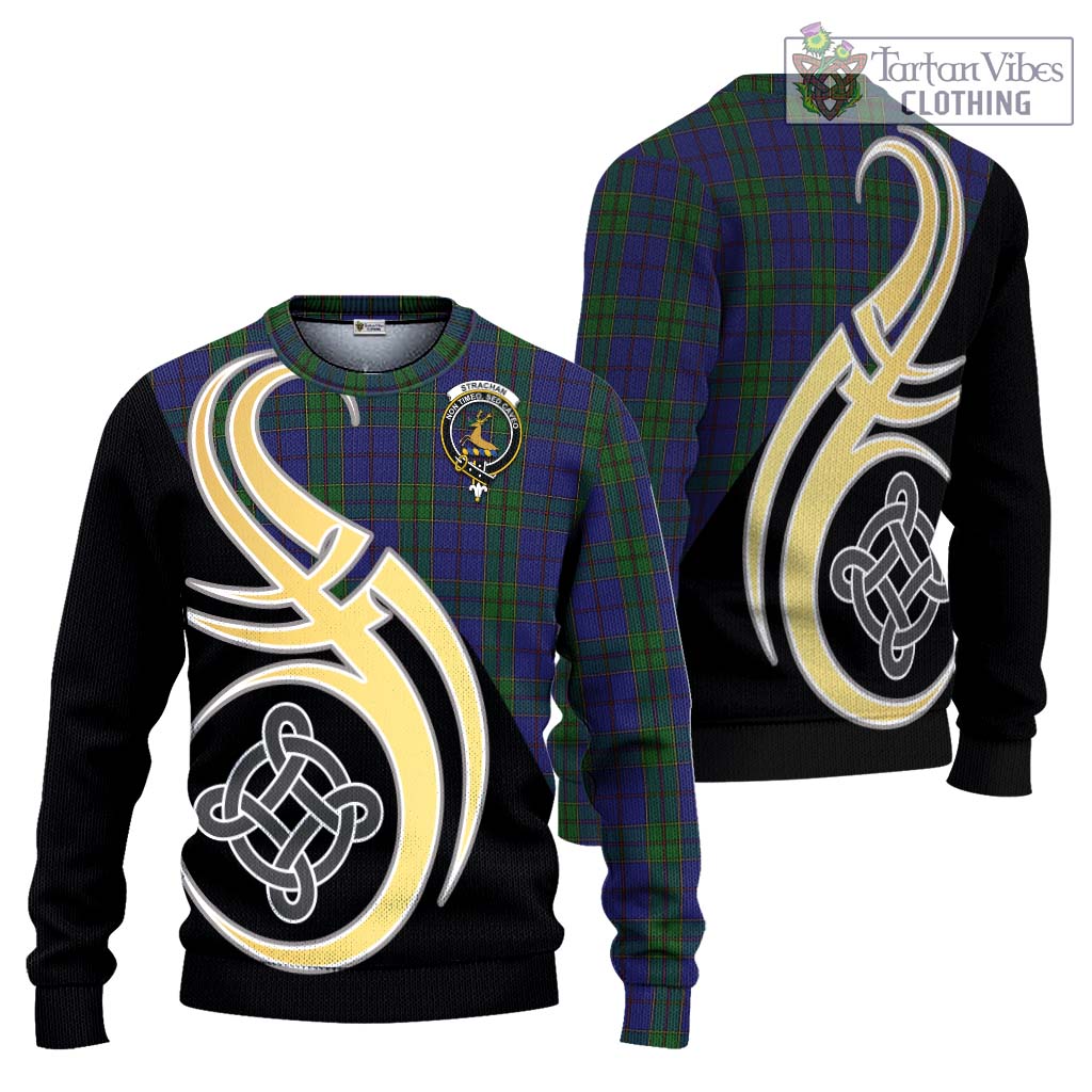 Strachan Tartan Knitted Sweater with Family Crest and Celtic Symbol Style Unisex - Tartan Vibes Clothing