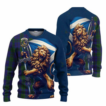 Tartan Vibes Clothing Strachan Tartan Family Crest Knitted Sweater with Scottish Majestic Lion
