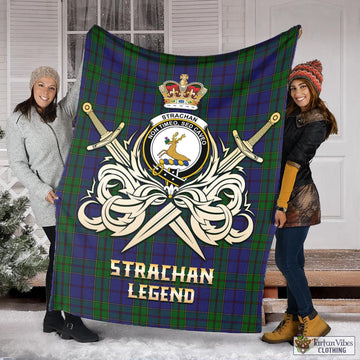 Strachan Tartan Blanket with Clan Crest and the Golden Sword of Courageous Legacy