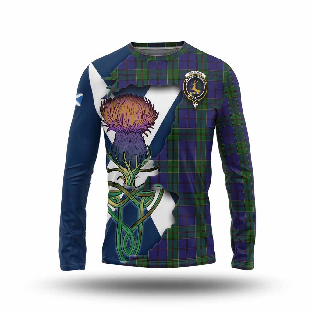Tartan Vibes Clothing Strachan Tartan Family Crest Long Sleeve T-Shirt Scottish Thistle Celtic Inspired