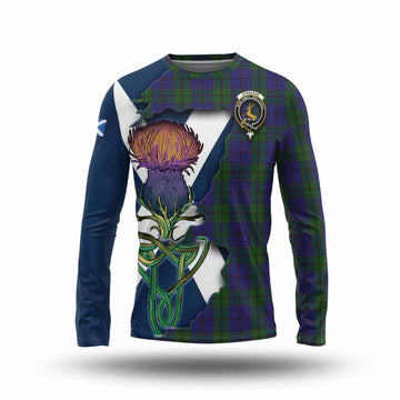 Strachan Tartan Family Crest Long Sleeve T-Shirt Scottish Thistle Celtic Inspired
