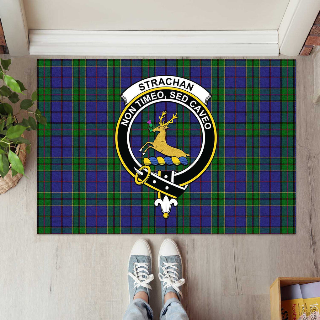 Strachan Tartan Door Mat with Family Crest - Tartanvibesclothing Shop