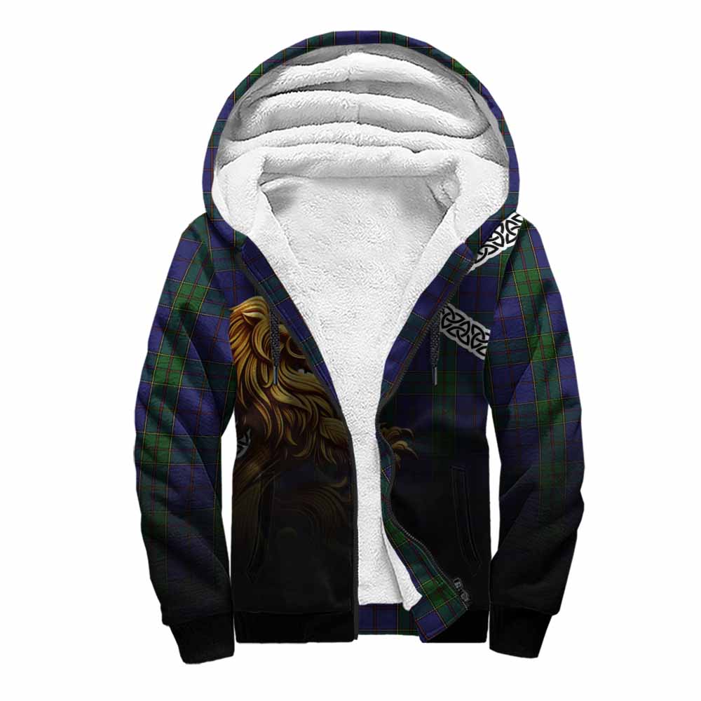 Tartan Vibes Clothing Strachan Crest Tartan Sherpa Hoodie with Golden Lion Emblem Celtic Style