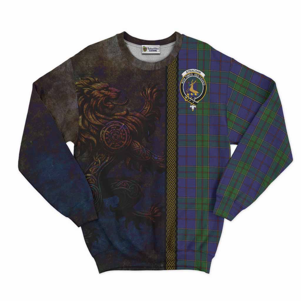 Tartan Vibes Clothing Strachan Tartan Family Crest Sweatshirt Alba Gu Brath Be Brave Lion Ancient Style
