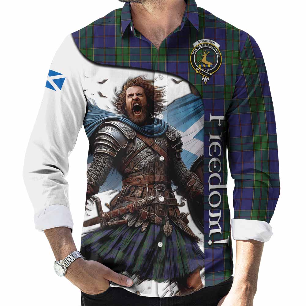 Tartan Vibes Clothing Strachan Crest Tartan Long Sleeve Button Shirt Inspired by the Freedom of Scottish Warrior