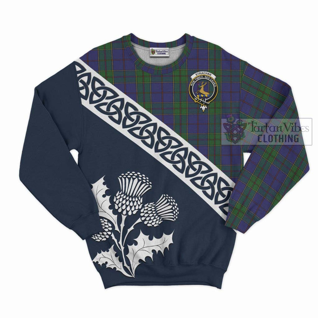 Tartan Vibes Clothing Strachan Tartan Sweatshirt Featuring Thistle and Scotland Map