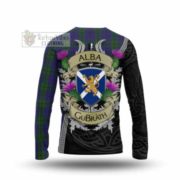 Strachan Tartan Family Crest Long Sleeve T-Shirt Lion Rampant Royal Thistle Shield Celtic Inspired