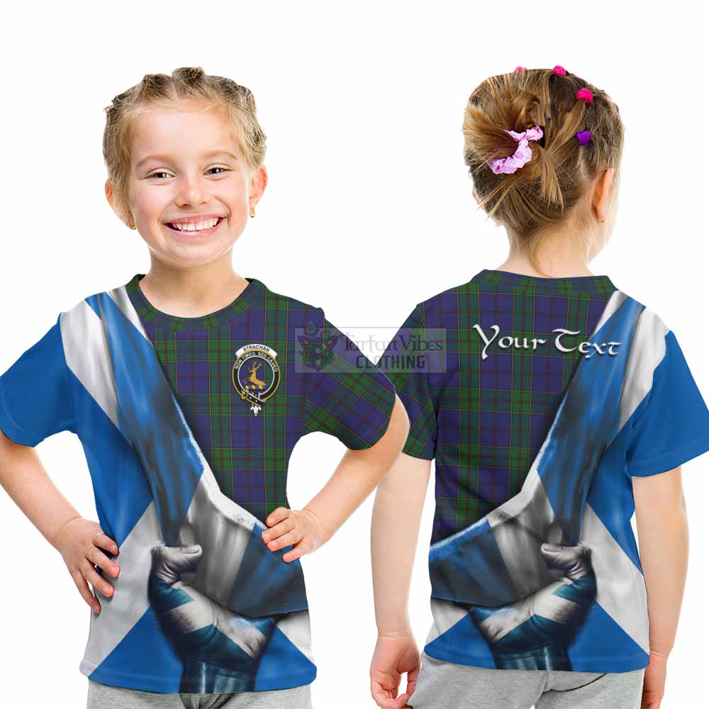 Tartan Vibes Clothing Strachan Tartan Kid T-Shirt with Family Crest Scotland Patriotic Style