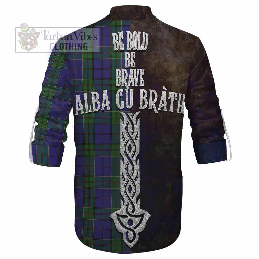 Tartan Vibes Clothing Strachan Tartan Family Crest Ghillie Kilt Shirt Alba Gu Brath Be Brave Lion Ancient Style