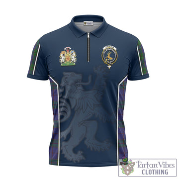 Strachan Tartan Zipper Polo Shirt with Family Crest and Lion Rampant Vibes Sport Style