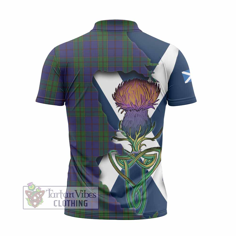 Tartan Vibes Clothing Strachan Tartan Family Crest Zipper Polo Shirt Scottish Thistle Celtic Inspired