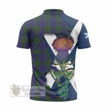 Strachan Tartan Family Crest Zipper Polo Shirt Scottish Thistle Celtic Inspired