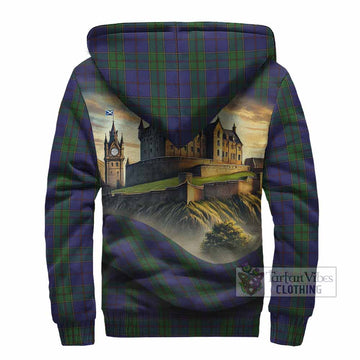Strachan Tartan Family Crest Sherpa Hoodie with Scottish Ancient Castle Style