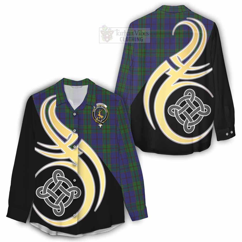 Tartan Vibes Clothing Strachan Tartan Women's Casual Shirt with Family Crest and Celtic Symbol Style