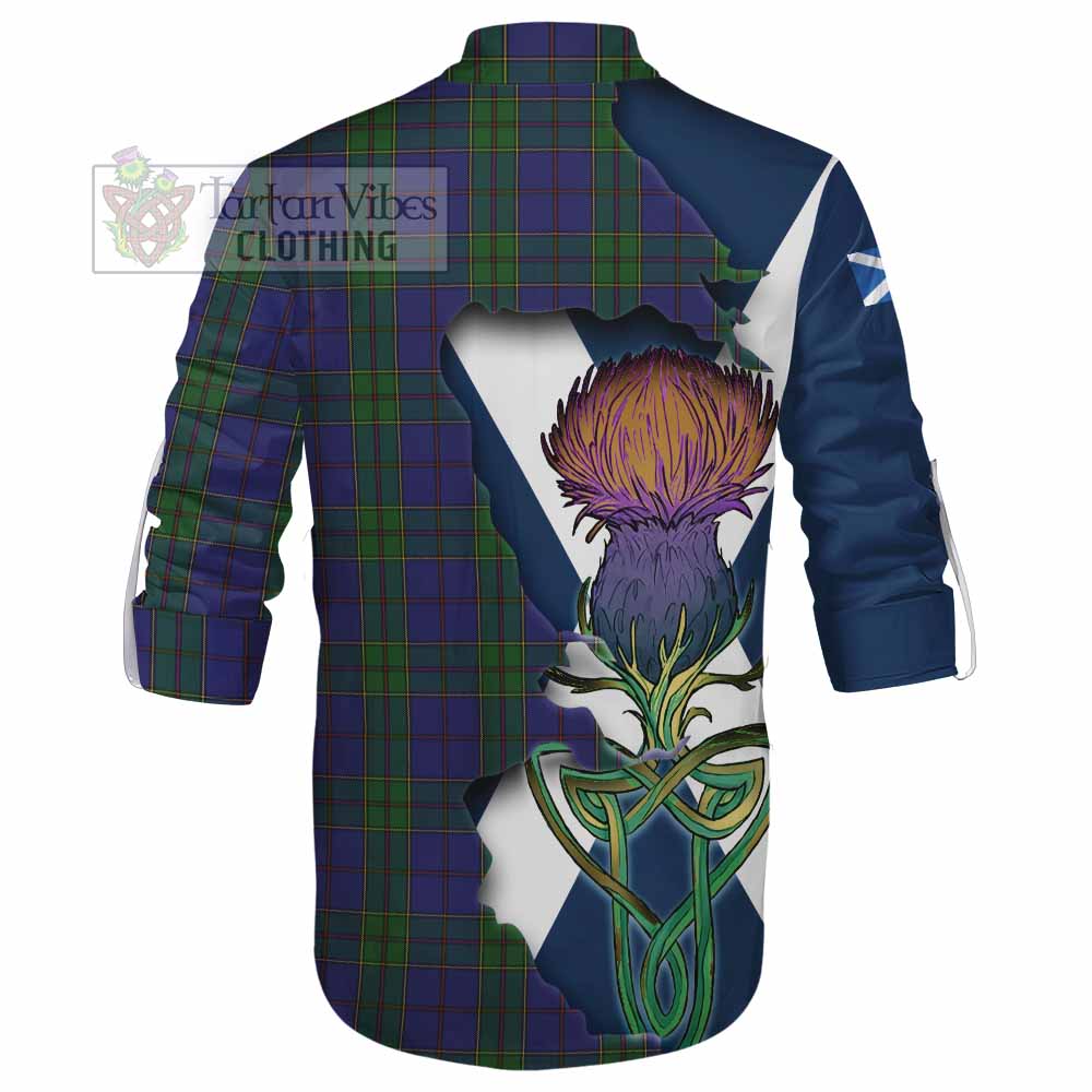Tartan Vibes Clothing Strachan Tartan Family Crest Ghillie Kilt Shirt Scottish Thistle Celtic Inspired
