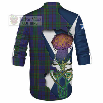 Strachan Tartan Family Crest Ghillie Kilt Shirt Scottish Thistle Celtic Inspired