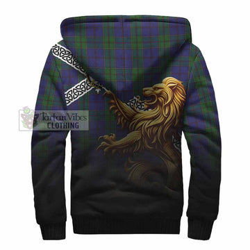 Strachan Crest Tartan Sherpa Hoodie with Golden Lion Emblem Celtic Style