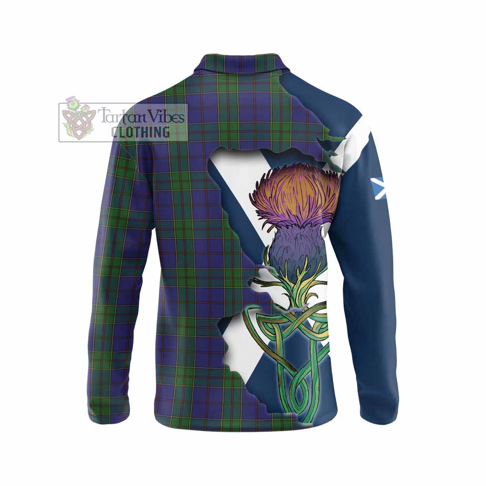 Tartan Vibes Clothing Strachan Tartan Family Crest Long Sleeve Polo Shirt Scottish Thistle Celtic Inspired
