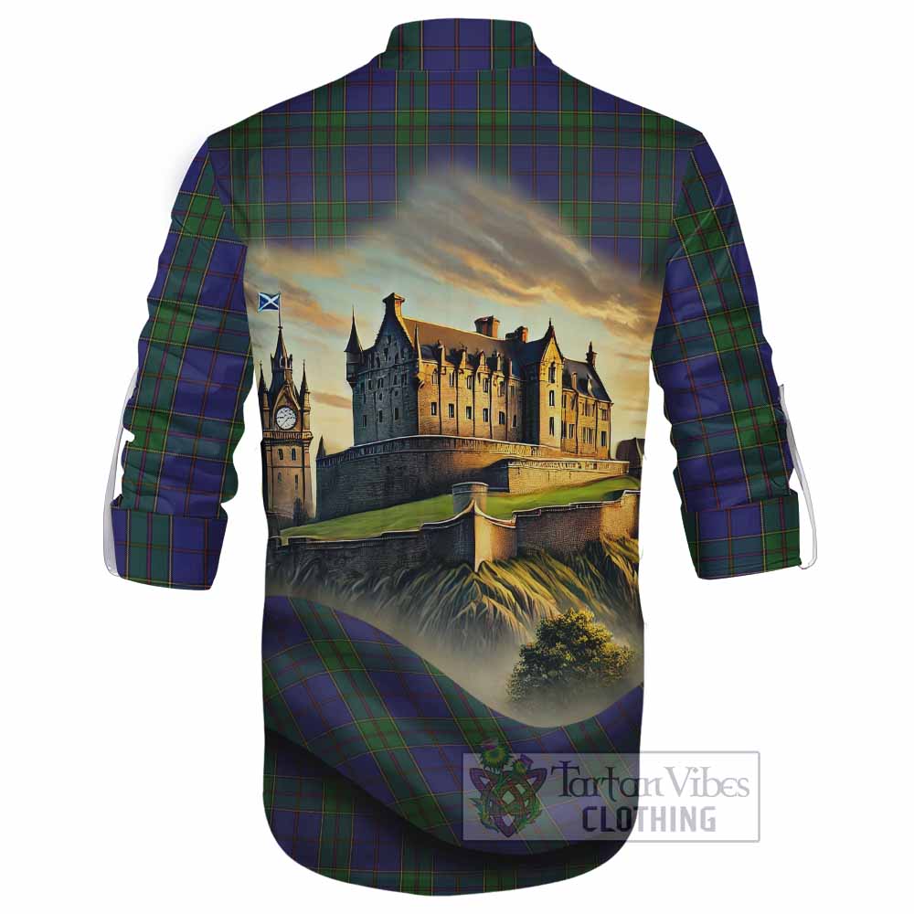 Tartan Vibes Clothing Strachan Tartan Family Crest Ghillie Kilt Shirt with Scottish Ancient Castle Style
