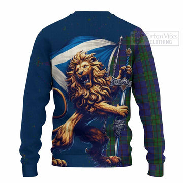 Tartan Vibes Clothing Strachan Tartan Family Crest Knitted Sweater with Scottish Majestic Lion