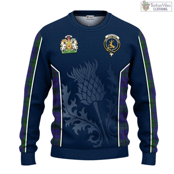 Tartan Vibes Clothing Strachan Tartan Knitted Sweatshirt with Family Crest and Scottish Thistle Vibes Sport Style