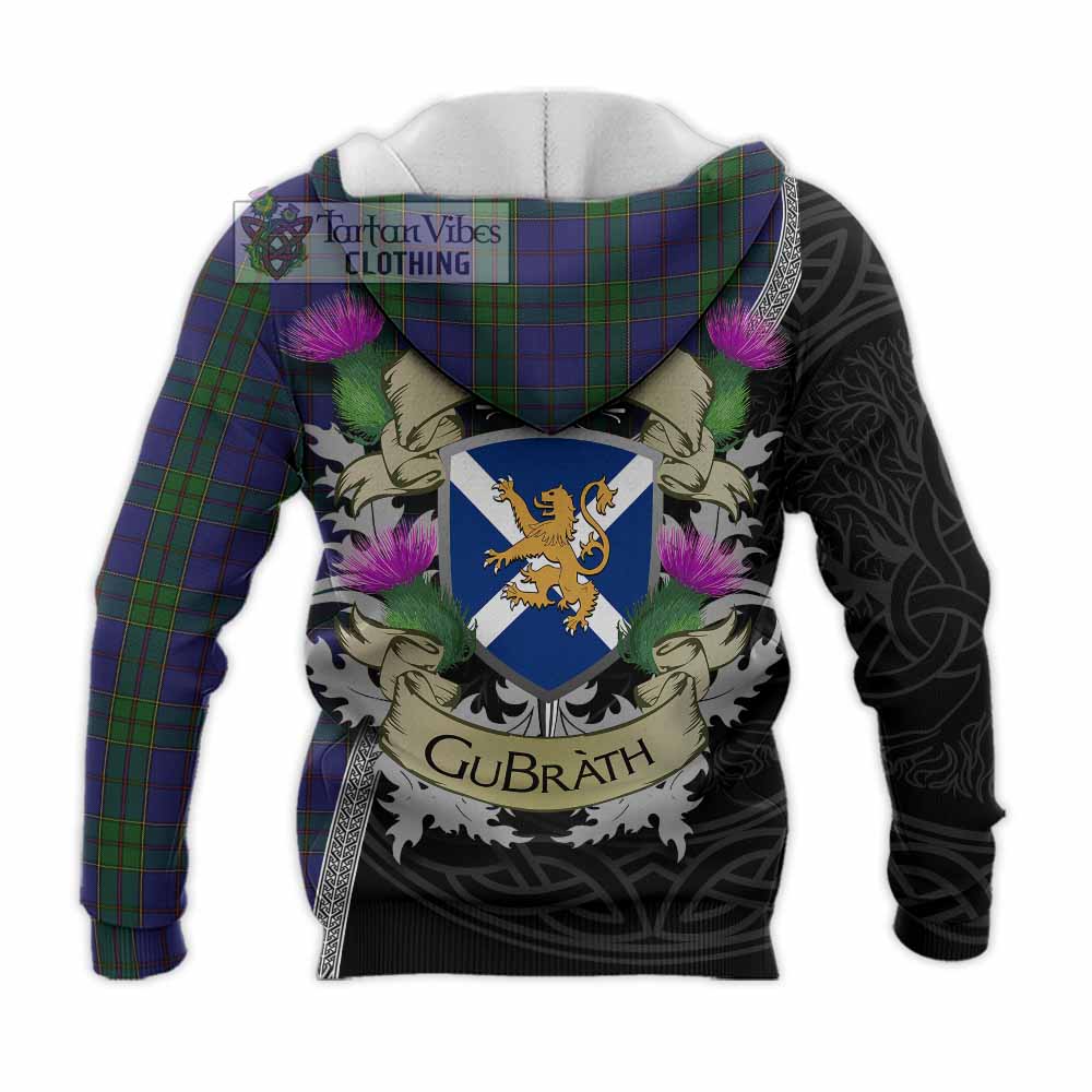 Tartan Vibes Clothing Strachan Tartan Family Crest Knitted Hoodie Lion Rampant Royal Thistle Shield Celtic Inspired